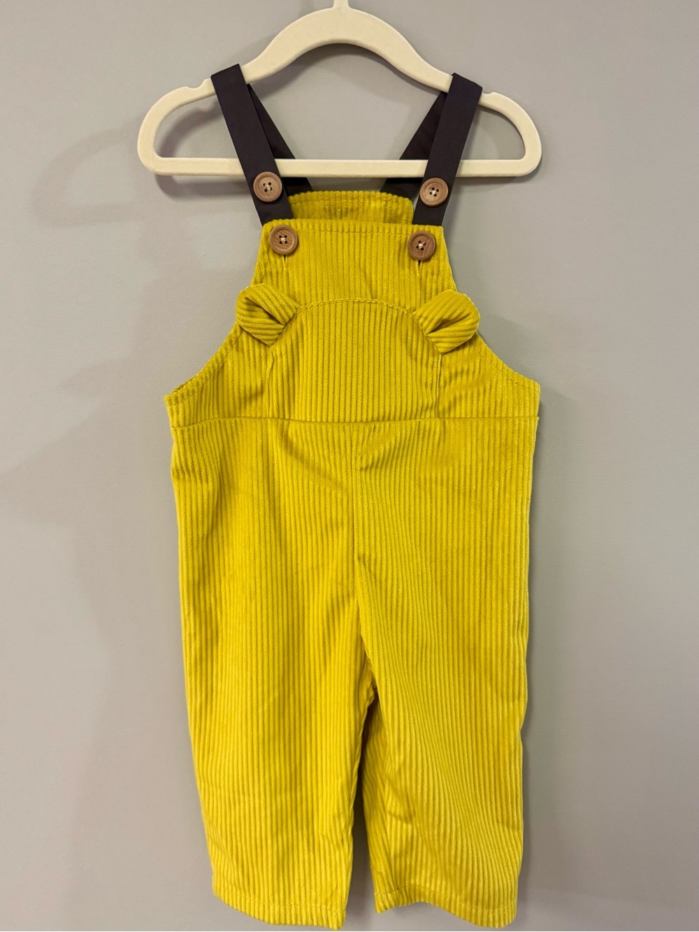 PatPat Yellow Corduroy Overalls with Dark Brown Straps